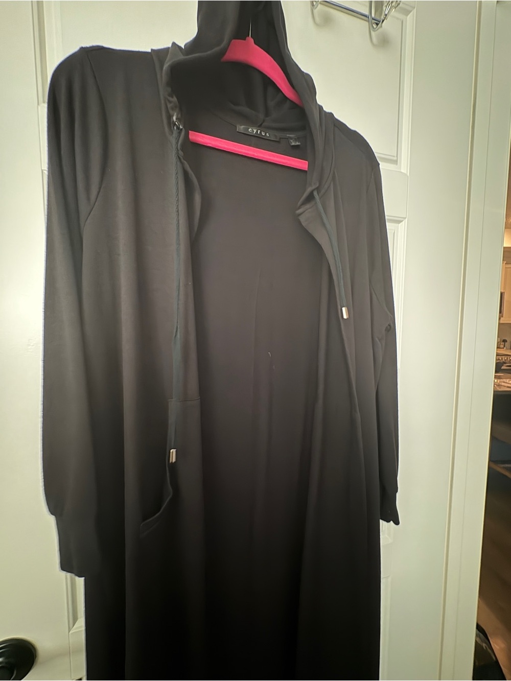 Cyrus Black Hooded jersey duster with Pockets